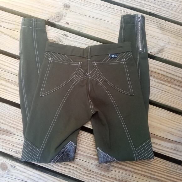 GHO DHO Riding Breeches SZ 24 Green Crocodile Print Re-Inforced Leg Equestrian - Picture 3 of 14